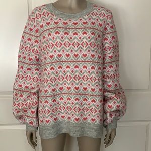 Loft Heart Print Wide Sleeve Crew Neck Sweater